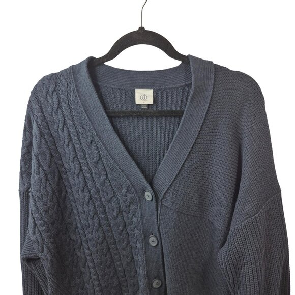 Cabi Sweater Womens L Blue Cotton Blend Textbook Cardigan V Neck Preppy Approxi - Picture 3 of 8